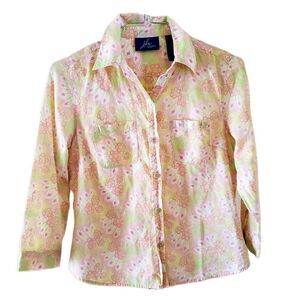 JH Collectibles Retro 1960s Style Colorful Floral Button Down Top